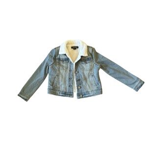 Jou Jou Light Blue Denim Jacket with White Sherpa New Without Tag